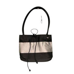 Clare V‎ Women’s Small Black Gray Stripe Tote Bag Satin Lined Handbag Purse